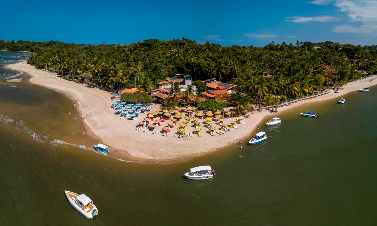 Aerial view of Boca da Barra Beach, Inferno River, Boipeba Island